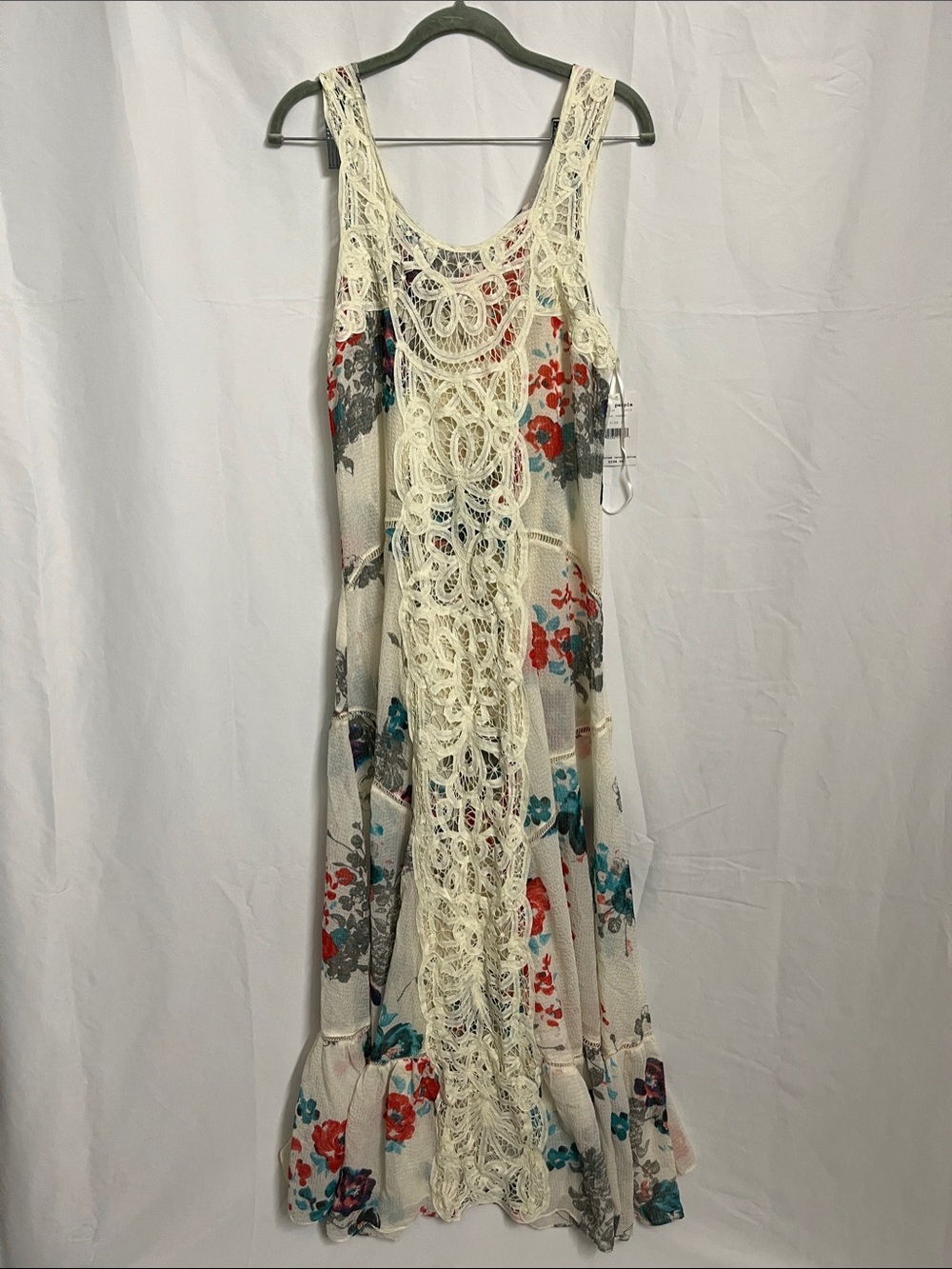 NWT Free People Boho Floral Crochet Maxi Dress in Cream